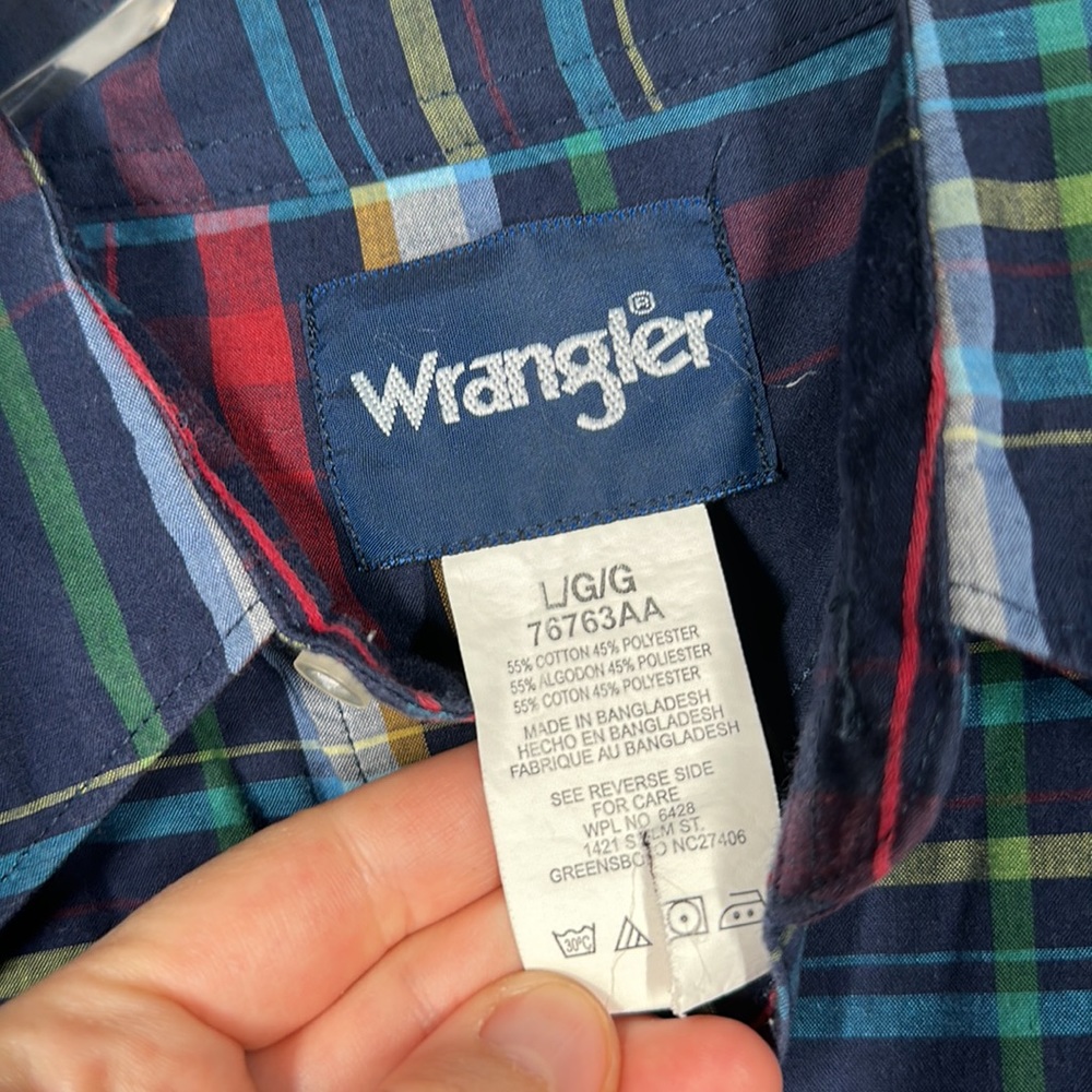 Wrangler Nay Blue Red White Plaid Short Sleeve Button Up Shirt Men's Siz… - Picture 5 of 6